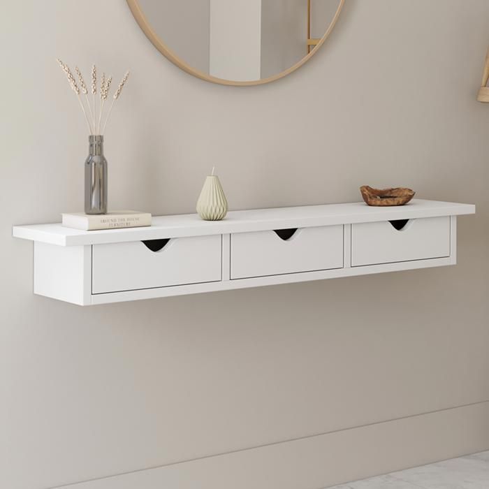 IDMARKET Etagère murale console dentrée LISE 3 tiroirs blanche IDMARKET Etagère murale console dentrée LISE 3 tiroirs blanche
