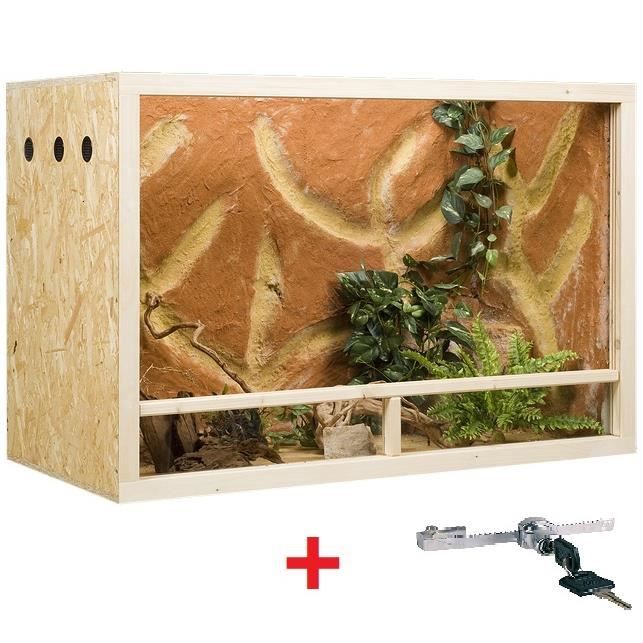 Terrarium OSB, terrarium en bois 120x60x80 cm avec aération latérale [ avec garniture, avec pack