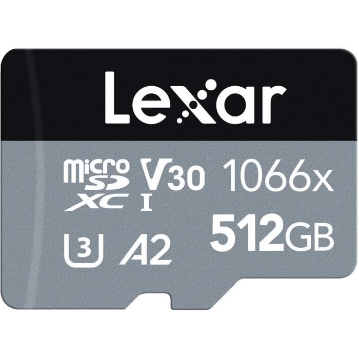 Lexar Professional 1066x Carte Micro SD 512 Go, Carte Memoire microSDXC UHS-I Serie Silver, Comprend Un Adaptateur SD, Jusqu'
