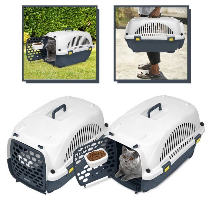 Comparer les prix de LZQ Set de 2 boîtes de transport Chat Chien Boîte de transport pour chats en plastique, avec poignée et bac à nourriture