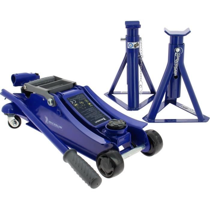 Cric hydraulique rouleur 18T + 2 Chandelles 2T - MICHELIN - Ht de levage cric : 105-350mm - Ht de levage chandelles : 266-355 mm