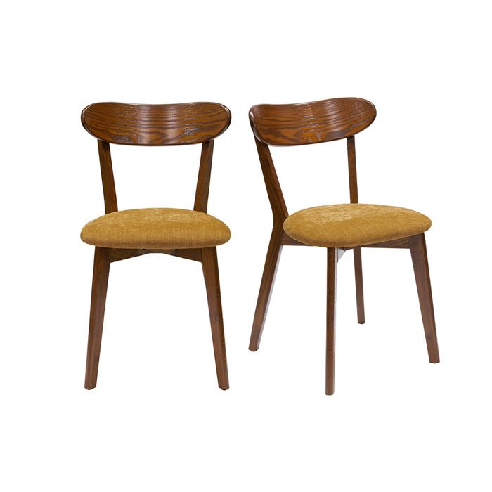 Miliboo - Chaises vintage bois foncé chêne et tissu effet velours jaune moutarde (lot de 2) DOVE