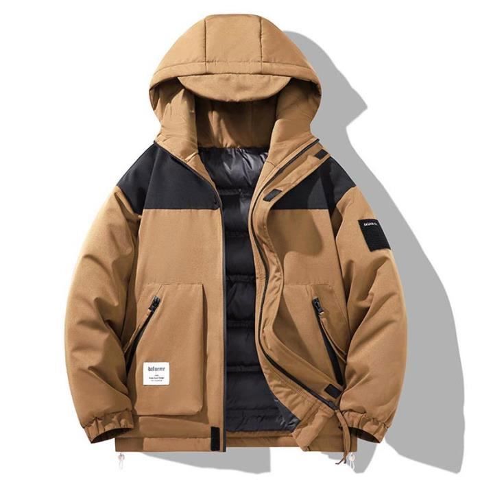 Doudoune Homme Hiver - 85% Polyester 15% Coton, Coupe-vent, Avec Cagoule Et Poches - Style Décontracté