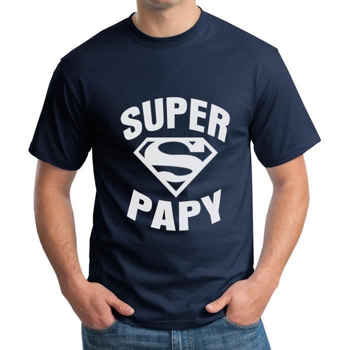 Gazol Idée Cadeau Papy, Super Papy. T-Shirt Homme Coton col Rond. Bleu