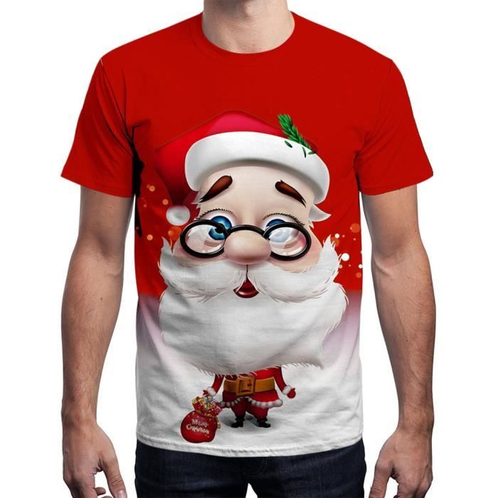 Unisexe Hommes Femmes Noel Noel Pere Noel Imprimer Chemisier Manches Courtes T Shirt Haut Rouge Rouge Cdiscount Pret A Porter
