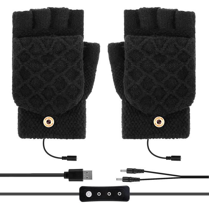 Gants Chauffants USB - Marque - Modèle - 3 Réglages - Mains Chaudes - Doigts Complets et Demi-Doigts - Noir