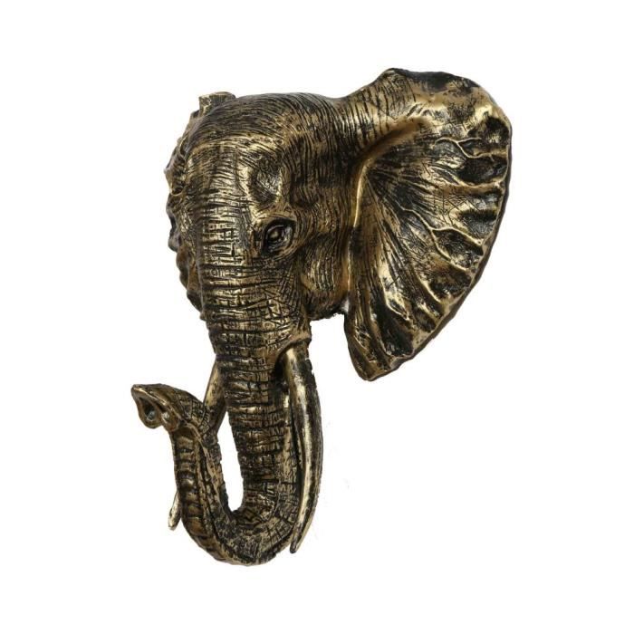 Statue En Resine Trophee Tete D Elephant Couleur Doree Antique 45 Cm H 45 X L 40 X Prof 23 Dore Cdiscount Maison
