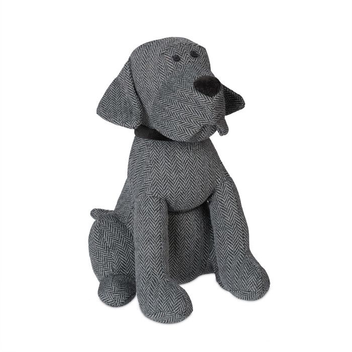 Relaxdays Butoir pour porte chien, tampon pour porte décoratif, se tient droit, rempli, intérieur, 33 cm, gris