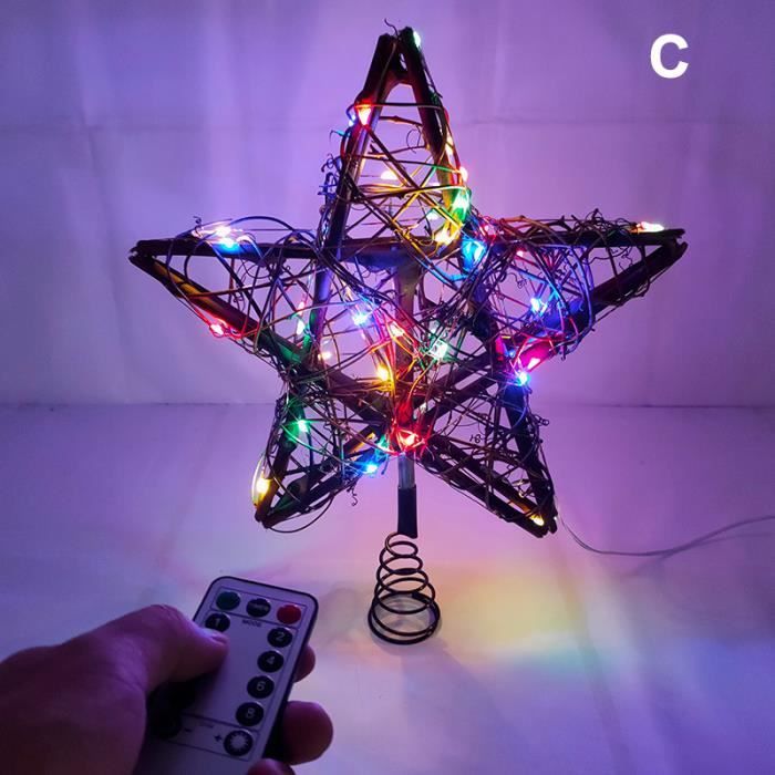 Étoile Lumineuse Sapin Noël 25 Cm - Guirlande LED, Pile AA, Fixation élastique, Décoration Festive