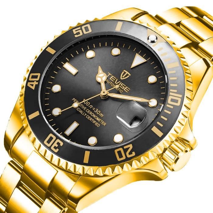 SHARPHY Montre automatique homme marque de Luxe 2022 mécanique bracelet étanche date lumineux Montres or noir