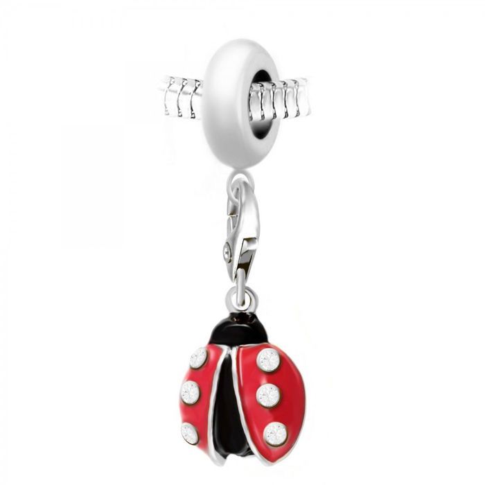 Charm perle So Charm en acier avec pendentif coccinelle made with Crystal from Swarovski 14 mm Rouge