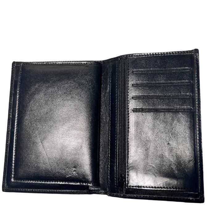 portefeuille cuir véritable noir homme et femme grand format 2 en 1 porte papiers véhicules spirit r6688