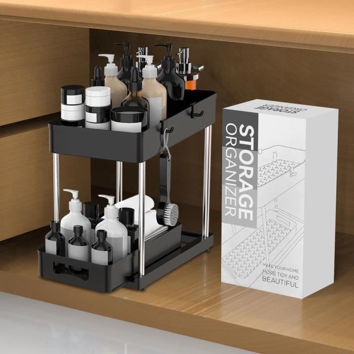 Organisateur Sous Évier CSPone 2 Niveaux - Étagère Coulissante Cuisine Cosmétique Avec 6 Compartiments Transparent