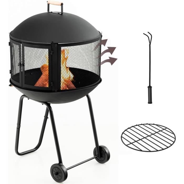Chariot Barbecue Komfotteu 3 Étagères - 106x52x84cm, Acier Inox, Pliable - Noir