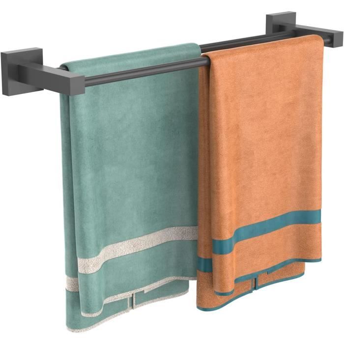 Porte-Serviettes Debout Double Noir - Réglable 50-85 Cm Pour Salle De Bain Et Cuisine