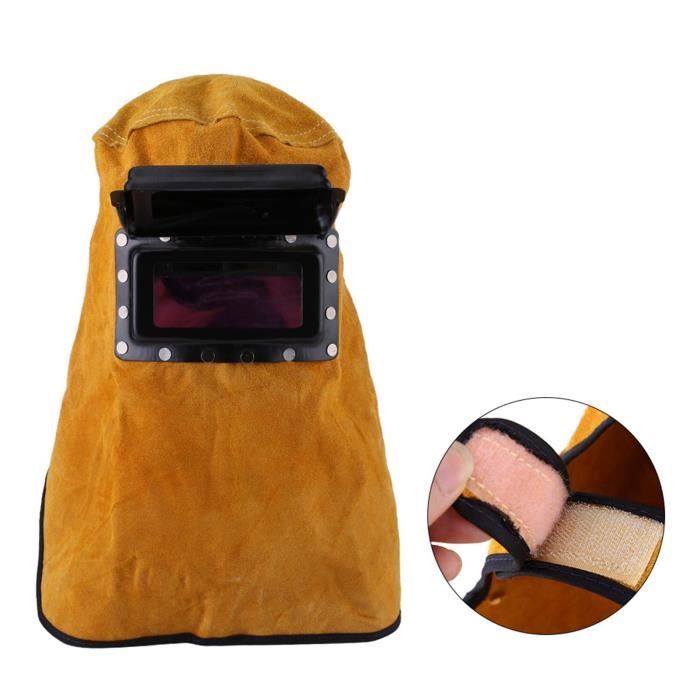 Casque De Soudeur En Cuir Respirant Avec Masque De Protection Et Verre De Sécurité Rabattable