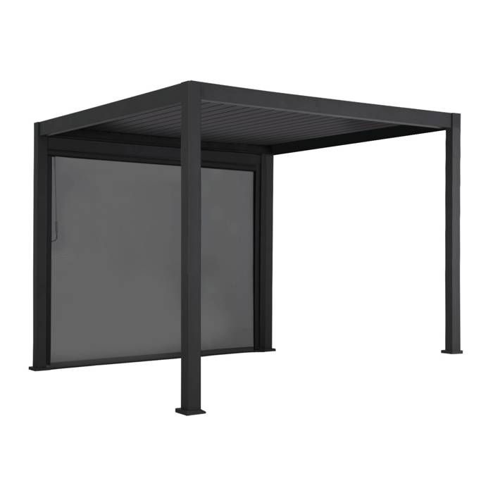 SWEEEK Pergola avec store bioclimatique aluminium et textil&egrave;ne triomphe anthracite 3x3 m lames orientables 