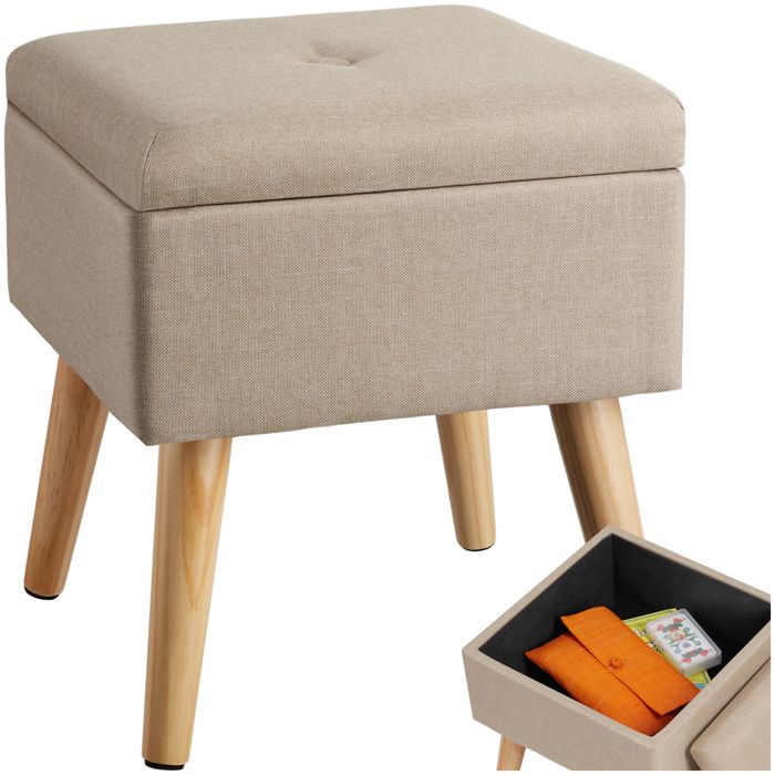 TABOURET - TECTAKE - Pouf ELVA Coffre de rangement Carré Tabouret Tissu 325 cm x 325 cm x 365 cm 300 kg poids supporté - Sable