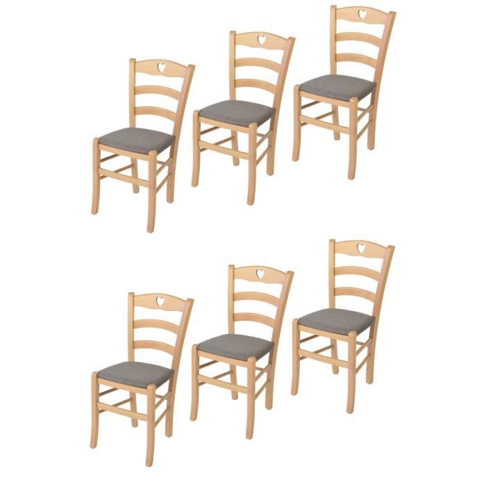 Tommychairs - Set 6 Chaises cuisine CUORE structure en bois de hêtre peindré naturel assise en tissu en couleur chevreuil