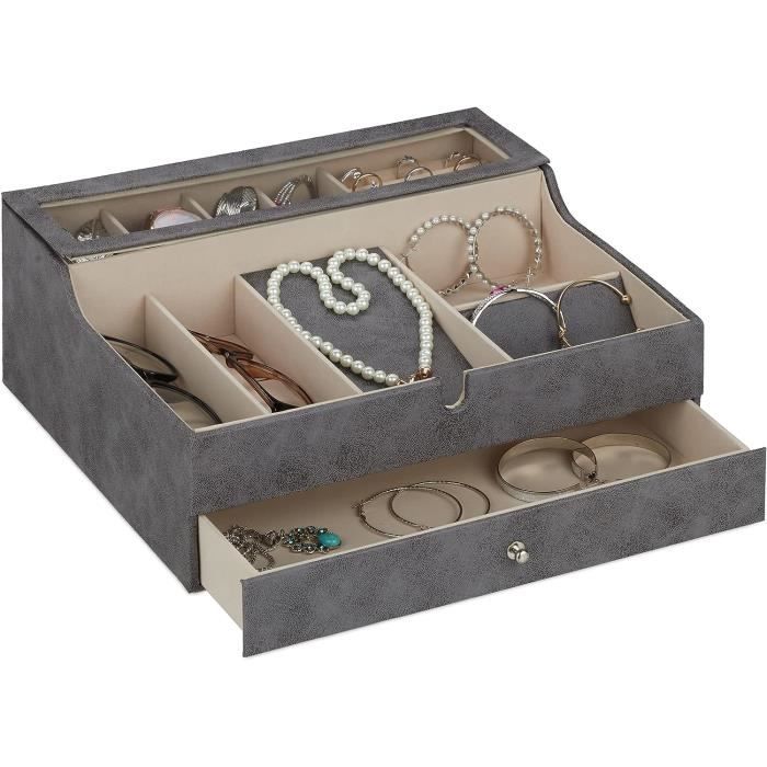 Écrin à Bijoux Ancien En Cuir Brun - Boîte De Collection Ou Décoration Vintage - Occasion Très Bon état