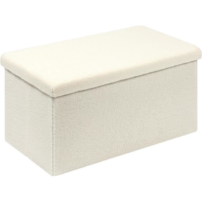 pouf cube avec espace de rangement - trahoo - blanc - 80 x 40 x 40 cm - banc pliable - repose-pieds en velours