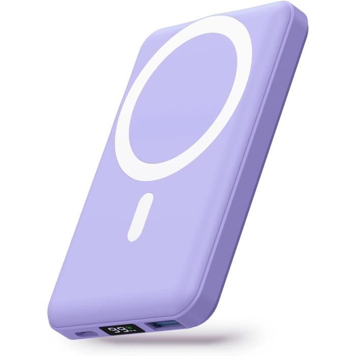 Batterie Externe Magnétique 10000 MAh Compatible MagSafe - Charge Sans Fil 15W, 2 Câbles Intégrés, Affichage LED