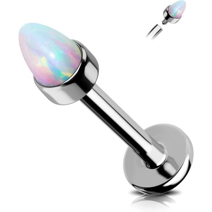 OUFER Titan Labret Piercing 16G - Internally Threaded Mit Aqua CZ