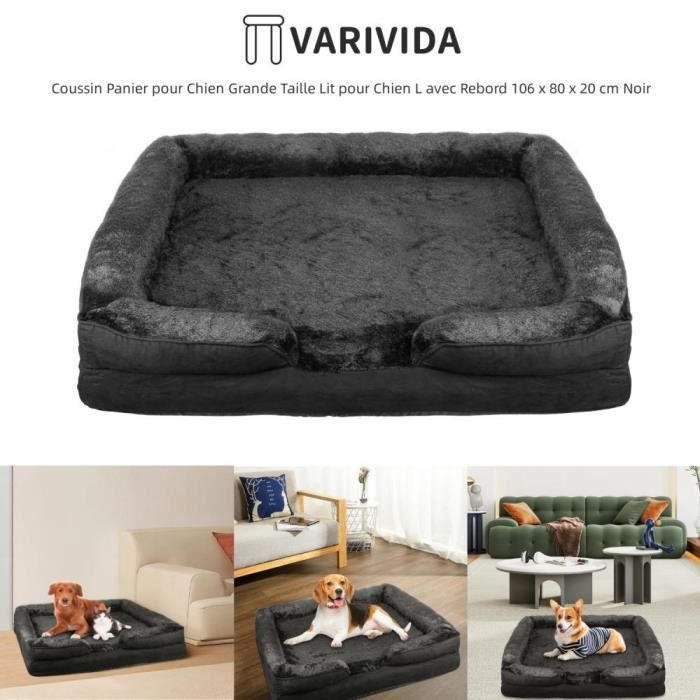 Meilleurs prix pour Coussin Panier pour Chien Grande Taille - VARIVIDA - L avec Rebord - Rectangulaire - Intérieur - Noir