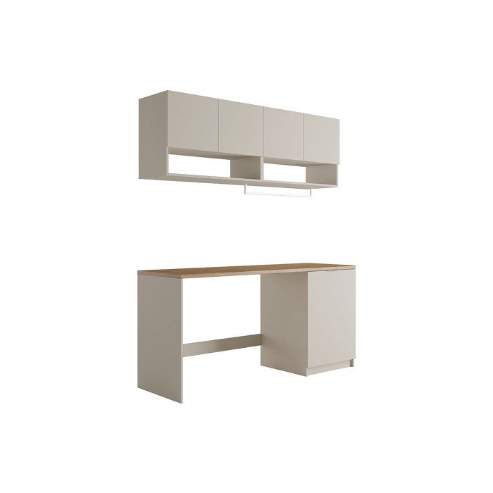 Meubles de buanderie pour machine à laver avec plan de travail - L182 cm - Couleur beige et naturel clair - NATAJI Meubles de buanderie pour machine à laver avec plan de travail - L182 cm - Couleur beige et naturel clair - NATAJI