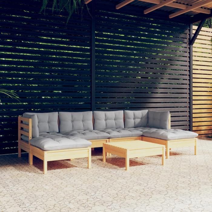 vidaXL Bois de Pin Massif Salon de Jardin 7 pcs avec Coussins Mobilier de Patio Meubles dExtérieur Mobilier de Jardin 3097084