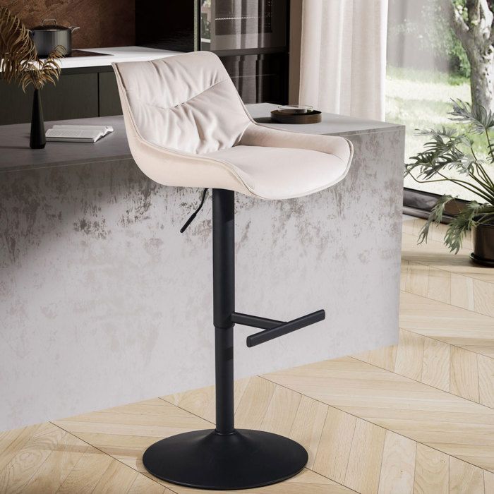 WOHNLING Tabouret de Bar Moderne Velours Chaise Fauteuil de Comptoir Beige WOHNLING Tabouret de Bar Moderne Velours Chaise Fauteuil de Comptoir Beige