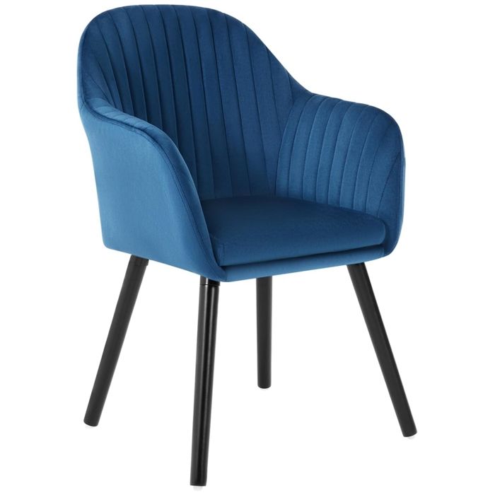 WOLTU 1 X Chaise de Salle à Manger en Velours Pieds en Bois NoirChaise de Relax Chaise de Salon Bleu