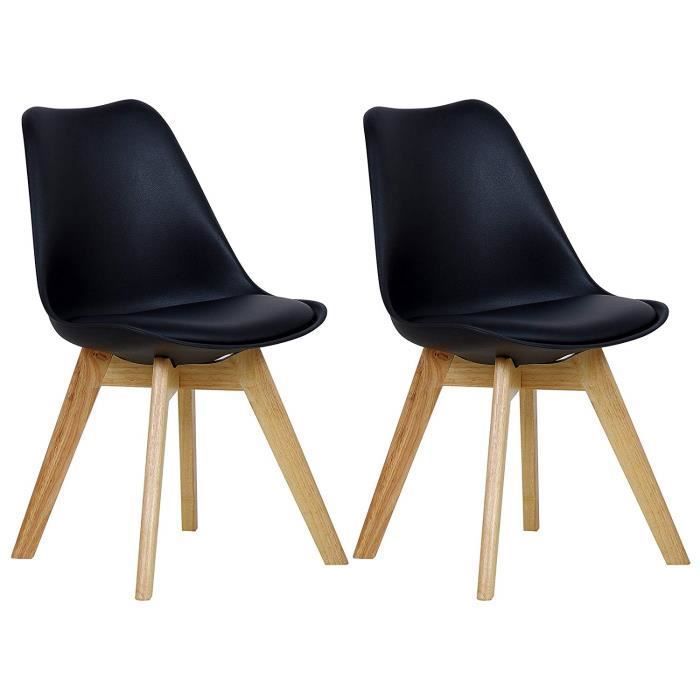 WOLTU Lot de 2 Chaises de salle à manger Pied en bois Style nordique Noir