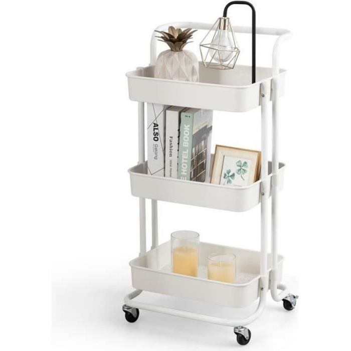Chariot De Rangement Metaltex 3 Paniers - 41x23x63 Cm - Roulettes Pivotantes - Blanc - Assemblage Rapide