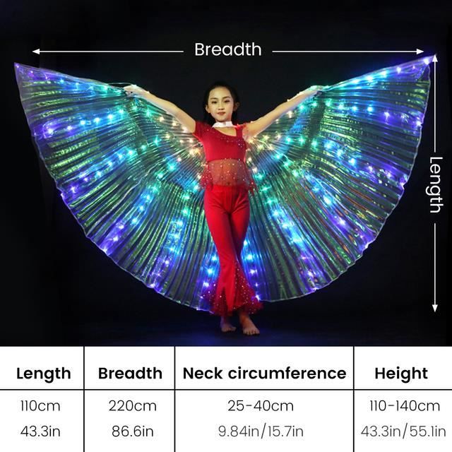 BATON LUMINEUX,Children--Ailes de papillon colorées à LED, ailes de danse du ventre, ailes de papillon avec bâtons télescopiques, éc