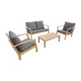 Salon de jardin en bois 4 places - Ushuaïa - Coussins Gris. canapé. fauteuils et table basse en acacia. design-1