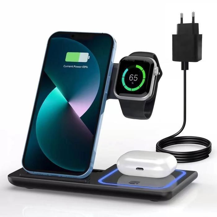 Station De Charge 3 En 1 Avec Haut-parleur Bluetooth - Chargeur Sans Fil IPhone, Lampe, Support Pliable