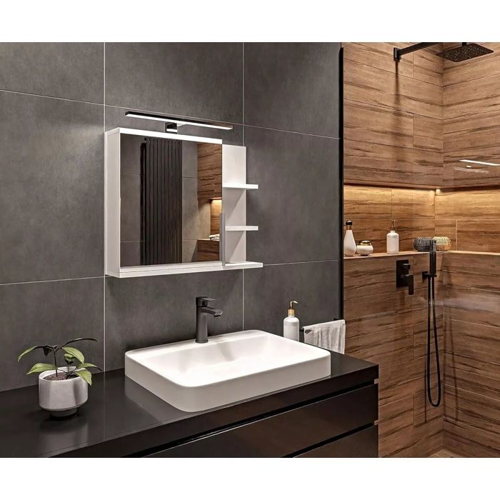 FreshYou Armoire De Toilette 60x50cm Blanche Avec Miroir Et Lampe LED - Modèle Gauche - Etagères Salle De Bain