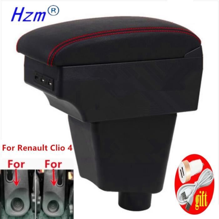Accoudoir Central Pour Renault Clio III & Clio IV 2018-2021 - Noir Avec Suture Rouge, Compartiment Rangement & Porte-Boisson