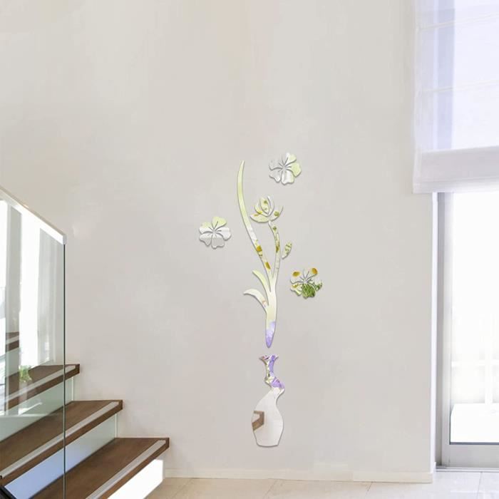 GIVBRO 3D Stickers Muraux Vase Fleurs Acrylique Sticker Mural pour Chambres  Salle De Bains Pépinière Salon 40cm * 100cm (#D)