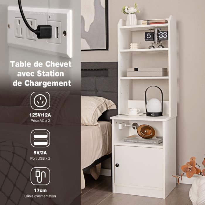 Petite Table De Chevet Blanche à Deux Niveaux – Avec étagère De Rangement – Pour Chambre, Salon, Salle De Bain, Bureau – En PVC Léger