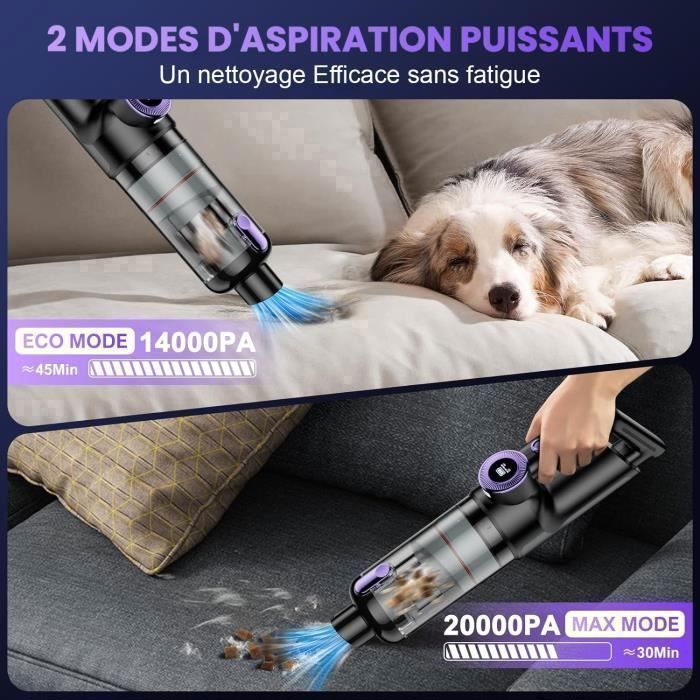 DkevEu Aspirateur à Main 20000 Pa 3 in 1 Chargement USB Aspirateur Voiture à 3 Vitesses Mini Aspirateur sans Fil pour Voiture, Ordinateur, Maison, Cuisine, Poils d'animaux, Fissures et Coins