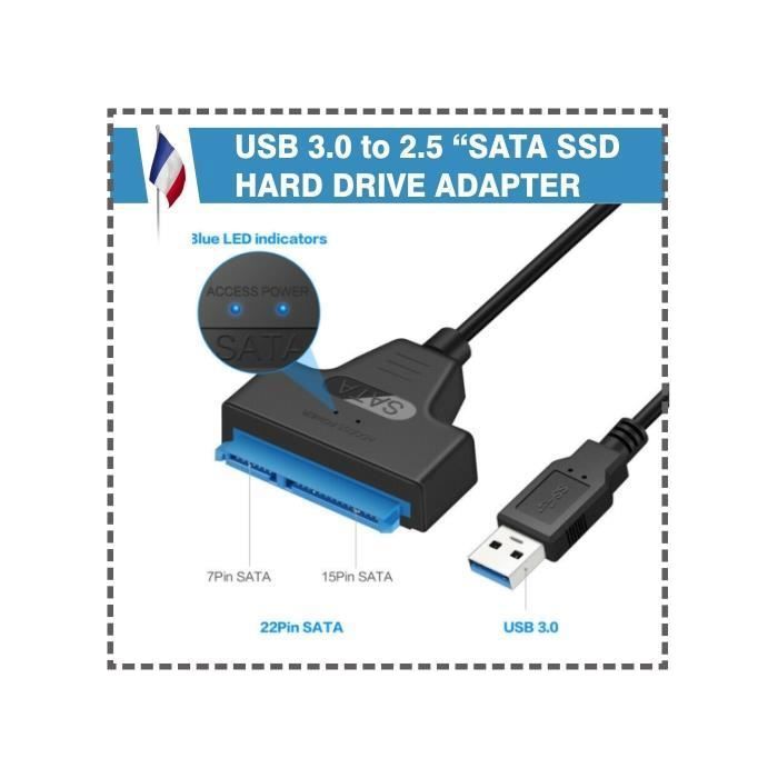 Adaptateur SATA USB 3.1 – 2.5/3.5" HDD/SSD + IDE – Transfert 10 Gbps – Alim 12V 2A – Windows/Mac/Linux