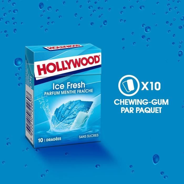 HOLLYWOOD Chewing Gum Ice Fresh Parfum Menthe Fraîche Sans Sucre avec édulcorants Lot de