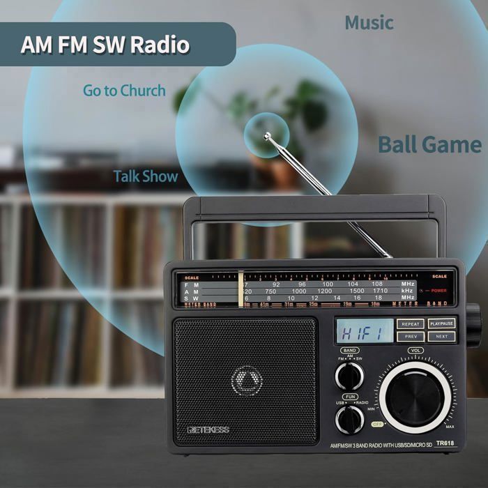 RVS-016 - Magnétophone Radio K7 Vintage FM AM SW USB MP3 SD Secteur 110/230V Piles