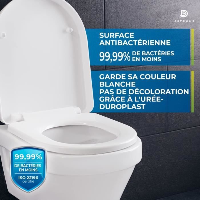 Dombach Senzano - Abattant WC avec Frein de Chute - Siège de Toilette  Antibactérien - Forme en D - Premium
