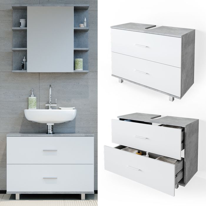 Meuble sous vasque simple 80x60.8cm, Anthracite/blanc | Maisons du Monde