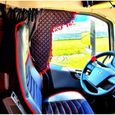 Rideaux décoratifs de cabines de camion- Noir avec couture rouge et pompons rouges pour DAF, VOLVO, MAN, SCANIA-2