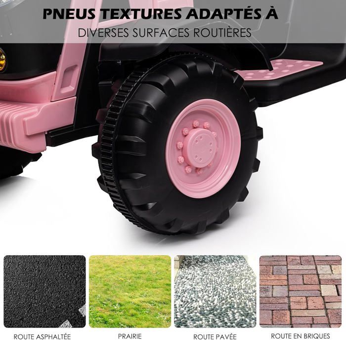 Tracteur électrique Enfant Avec Remorque – Double Moteur 35W, 12V 4.5Ah – Télécommande Parentale, LED, Musique, USB – 3 Vitesses – Dès 3-8 Ans – Rouge