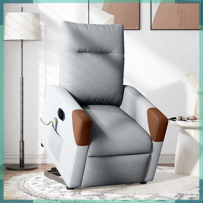 Fauteuil De Massage Releveur Électrique Tissu Gris Clair - Fauteuil
